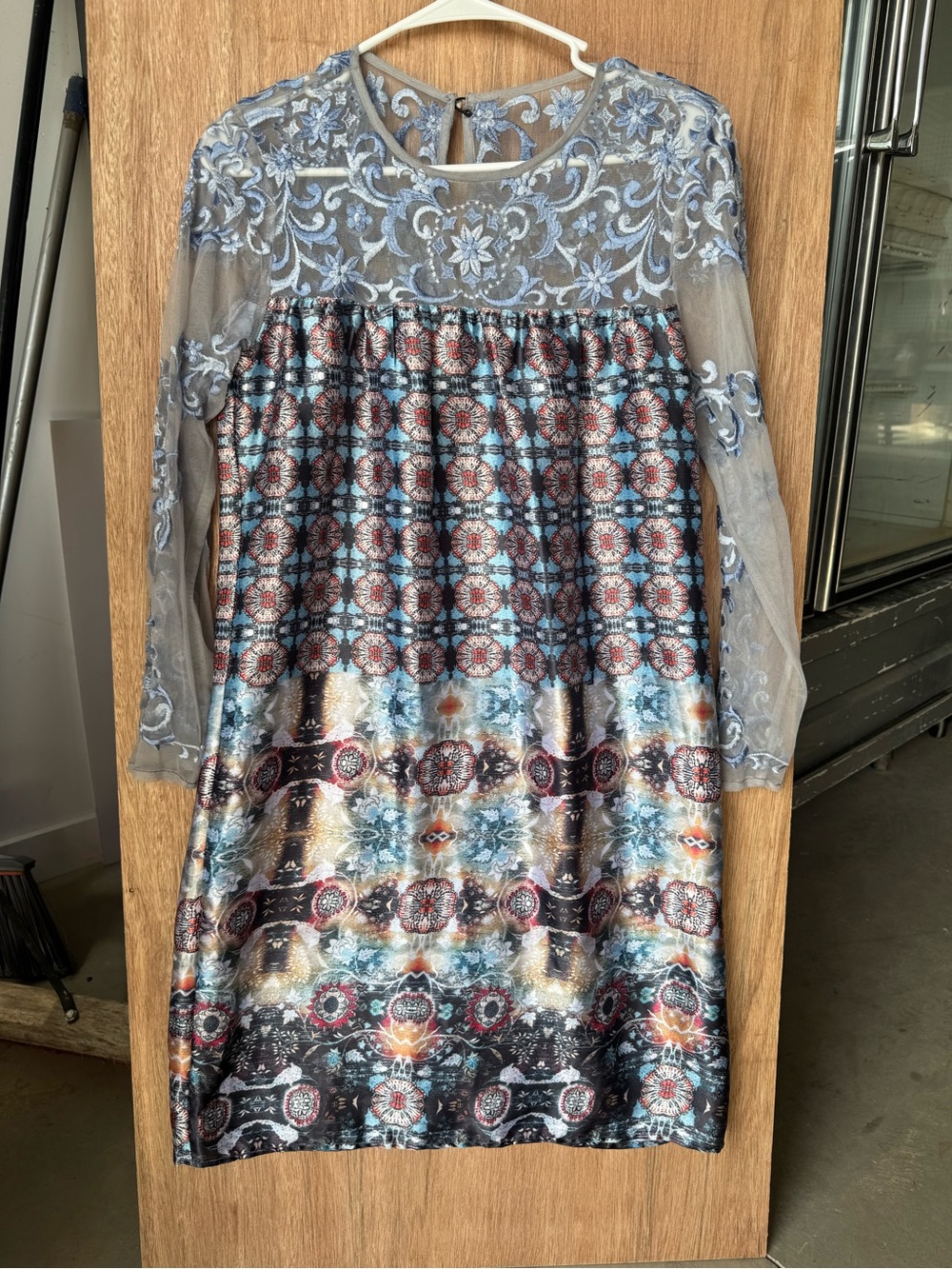 Anthropologie KAS New York Sheer Lace Yoke Multicolor Boho Shift Dress